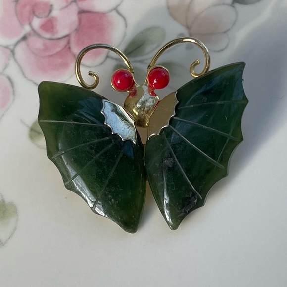 Vintage Jewelry Vintage Carved Jade Butterfly Brooch Pin Poshmark